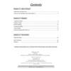 A contents page listing three sections on living things and habitats, with page numbers and a note about answers