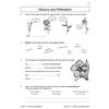 Four questions on flowers and pollination, including circling features that attract insects and filling gaps about wind