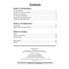 A table of contents listing sections on the solar system, Earth, and Moon with page numbers and a note about answers