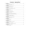 A contents page listing twelve weekly workouts covering reading and writing skills for the Spring Term
