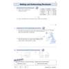 Three questions on adding and subtracting decimals, including a map of the UK and a self-assessment smiley face