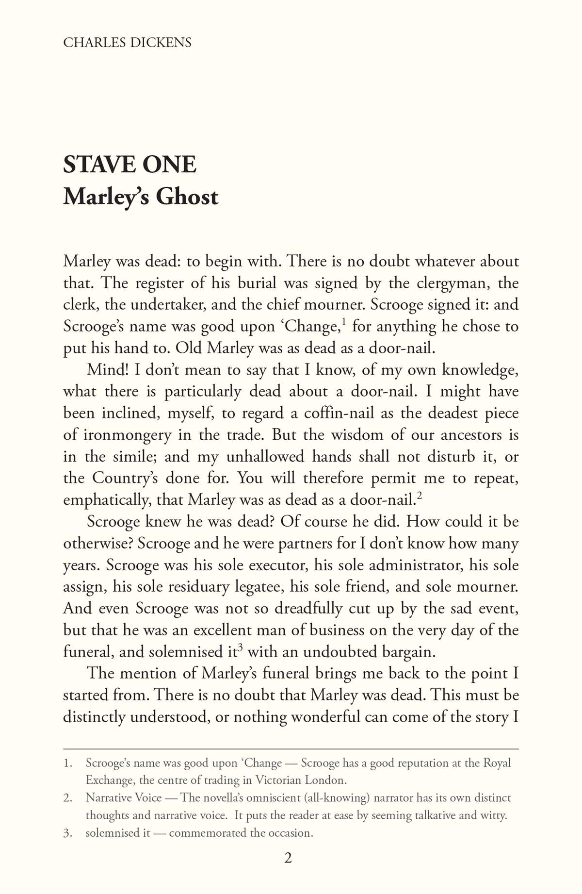 The opening stave of A Christmas Carol, introducing Scrooge and Marley's death