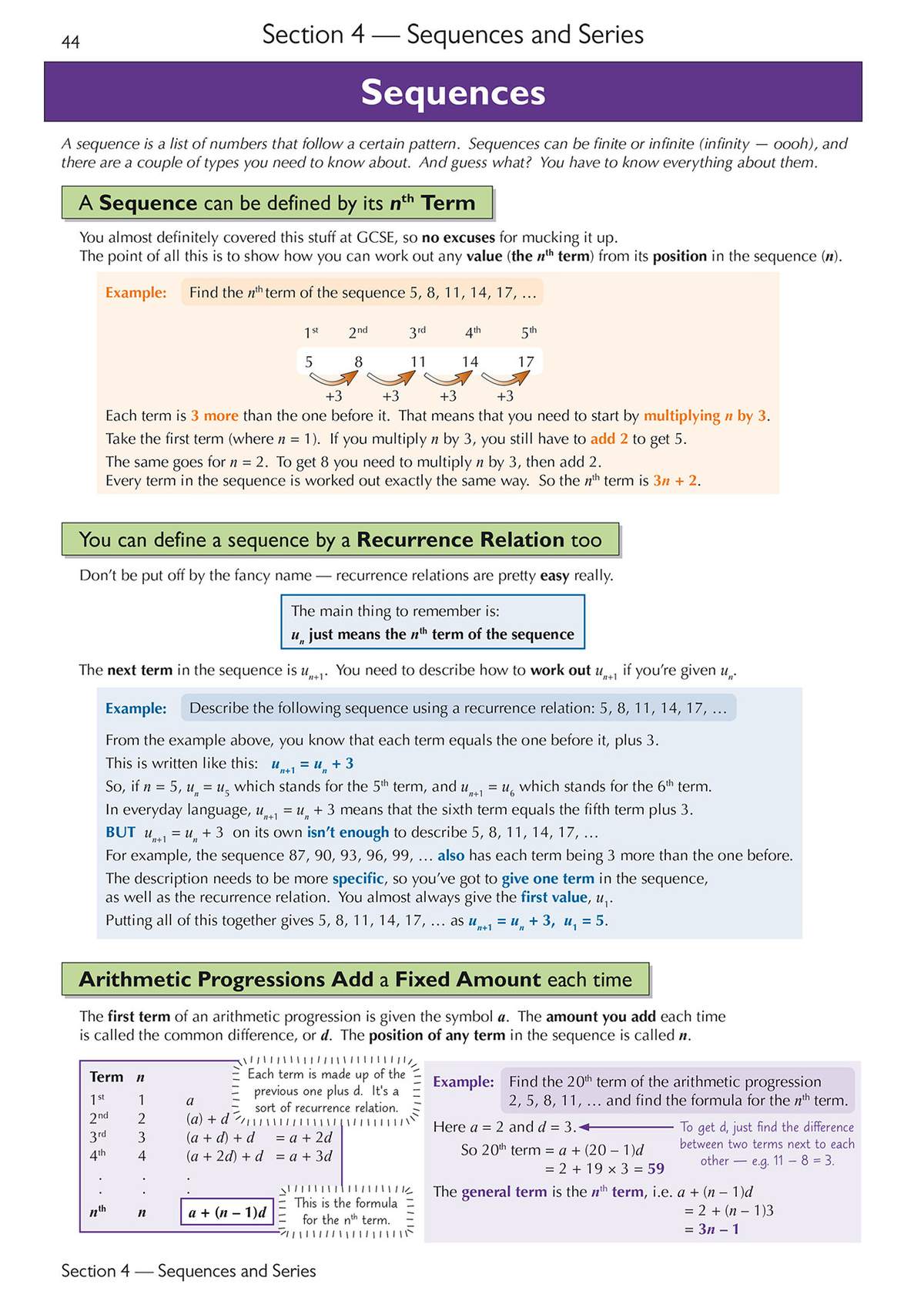 Clear notes on sequences and arithmetic progressions, with worked examples showing how to find the nth term formula