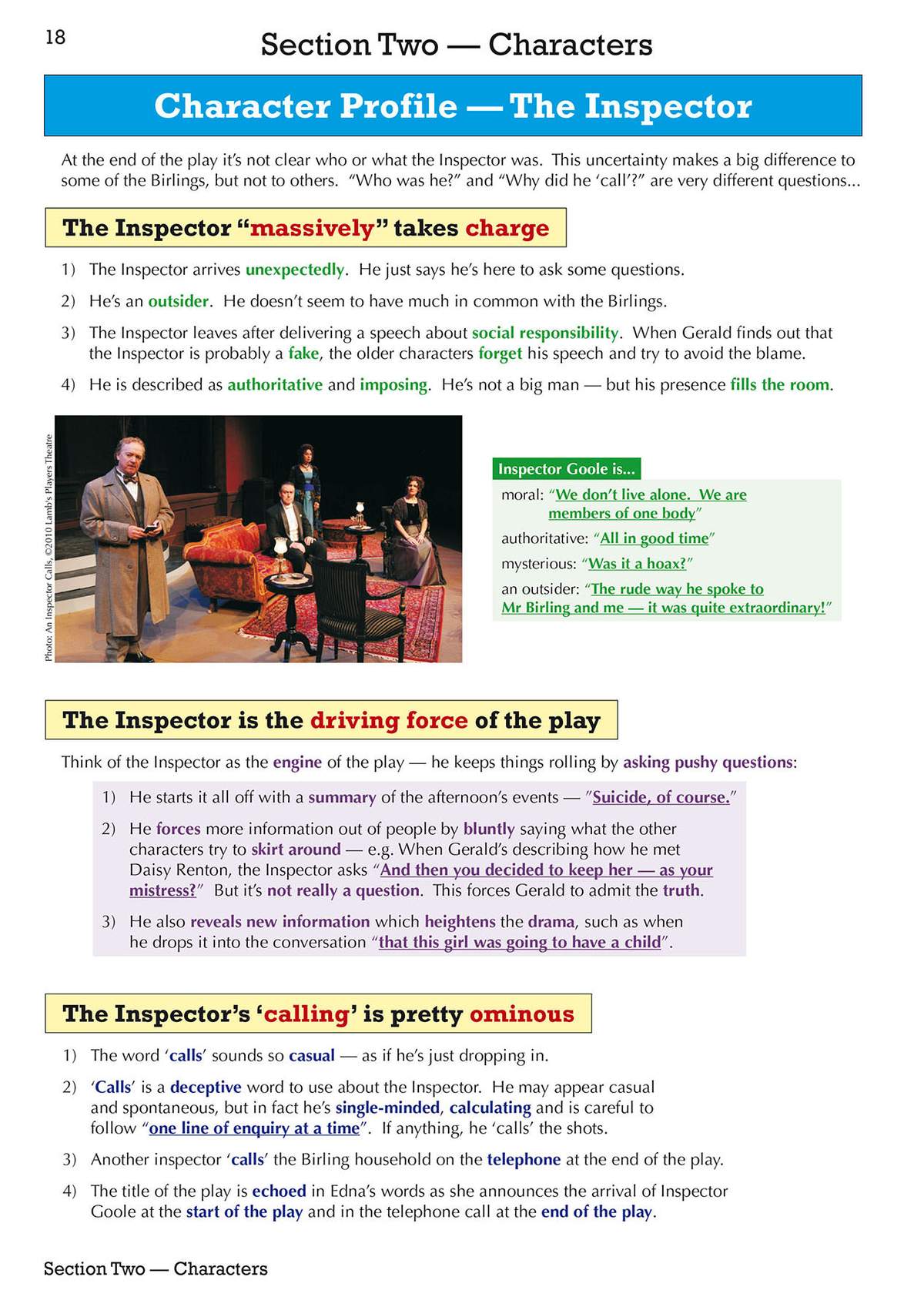 Revision notes on Inspector Goole's character, including a stage photo and key quotes to help students understand his role