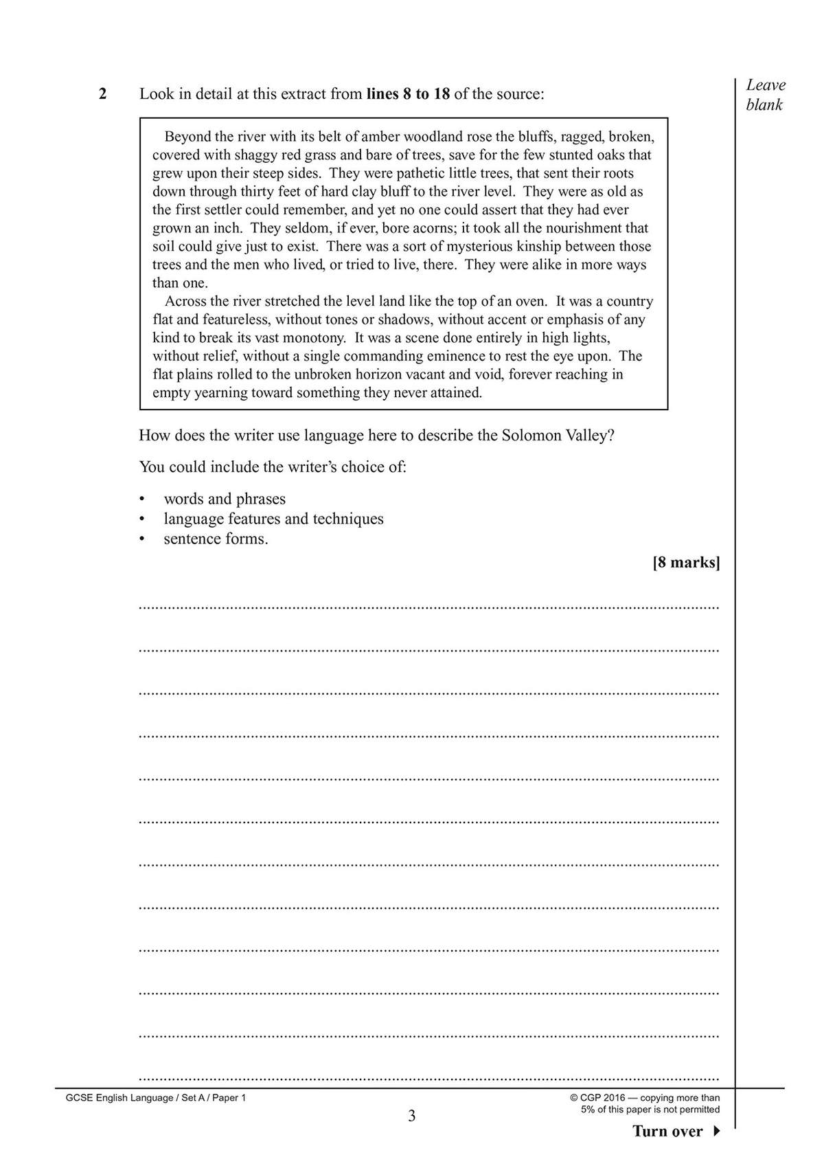 A reading comprehension task where students analyse a descriptive extract about the Solomon Valley