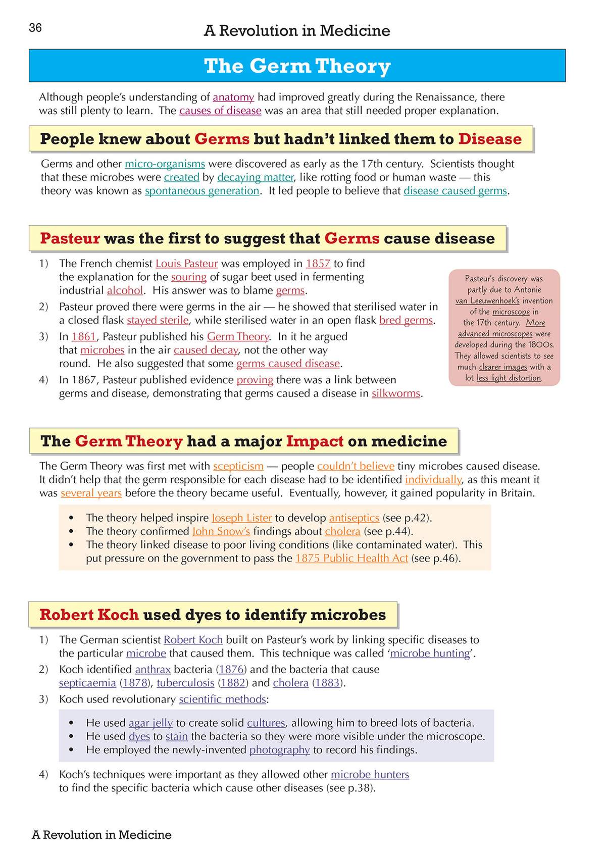 A detailed explanation of the Germ Theory, covering Pasteur's work and Koch's methods