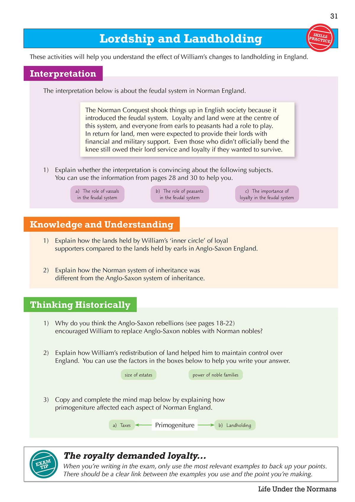 Students analyse a text about the Norman Conquest and answer six questions on interpretation