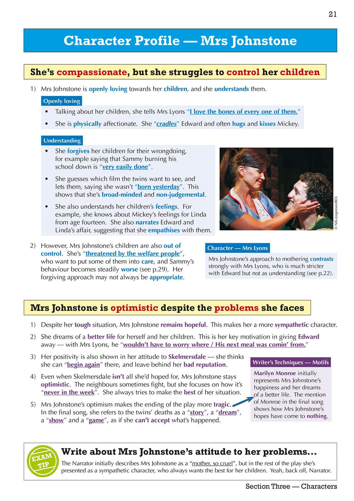 A detailed character profile of Mrs Johnstone, analysing her compassion, optimism