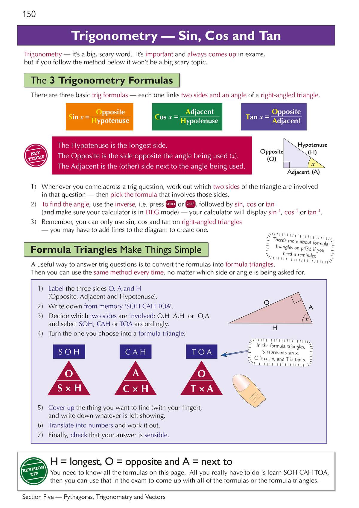 Clear notes on trigonometry formulas and a step-by-step method for solving right-angled triangle problems using SOH CAH TOA
