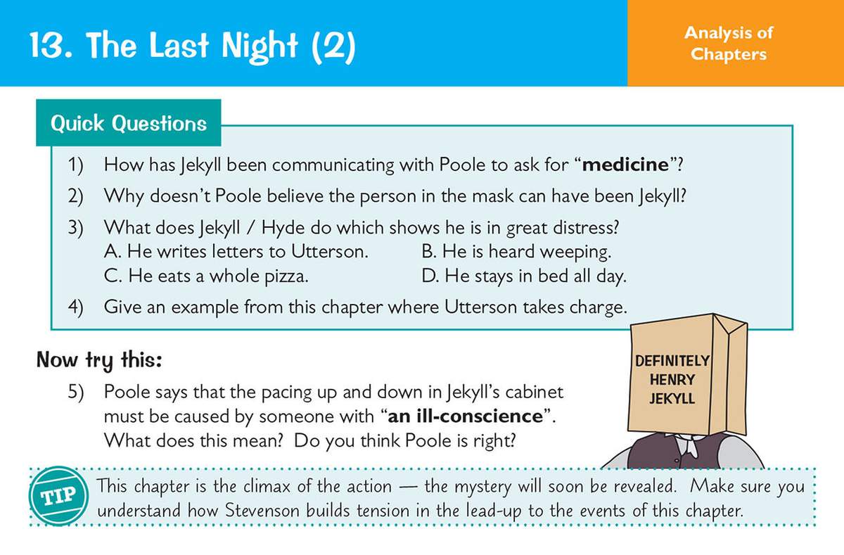 Five questions test understanding of the climax of the chapter, including multiple choice and short answers
