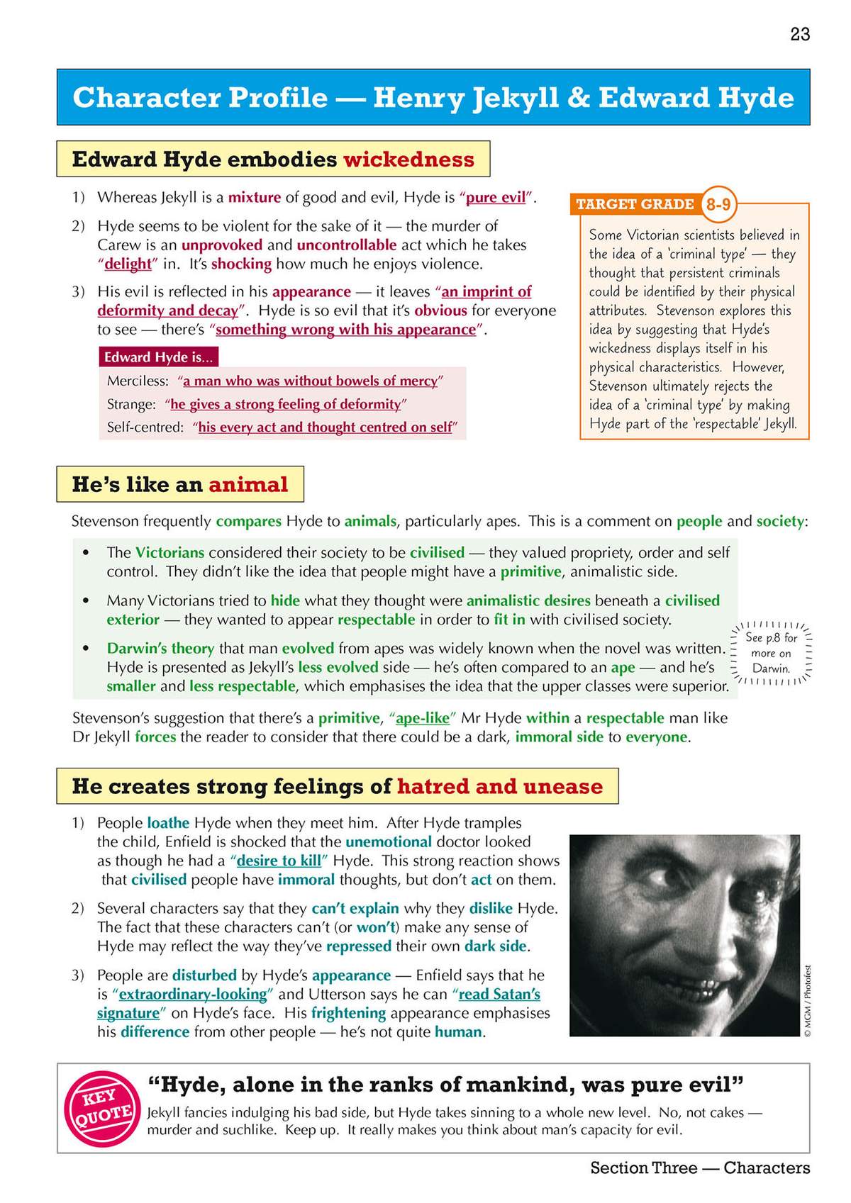 A detailed character profile of Edward Hyde, explaining his wickedness, animalistic nature