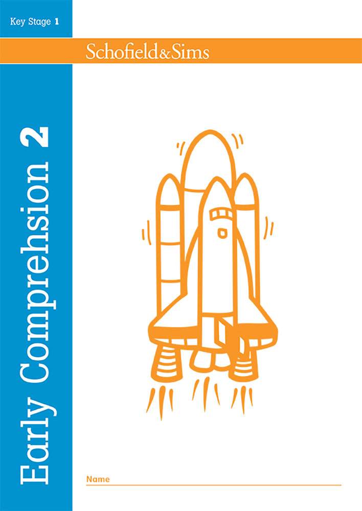 The front cover of Early Comprehension 2 features a cartoon space shuttle and a space for the child's name