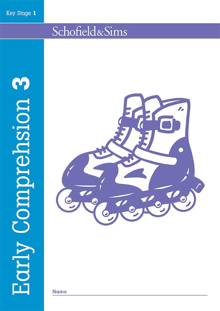 Front cover of Early Comprehension 3 for Key Stage 1, featuring a roller skate illustration and a name field