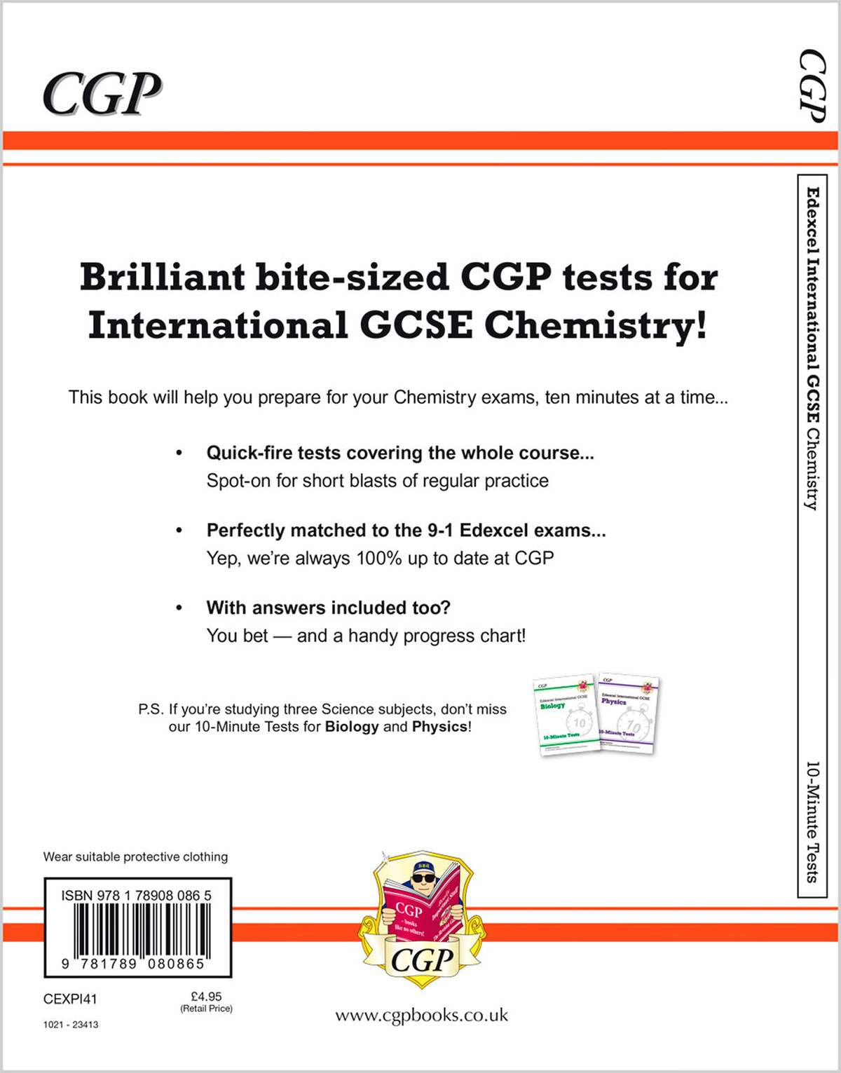 The back cover describes the book's features, including quick-fire tests and answers, with a barcode and price