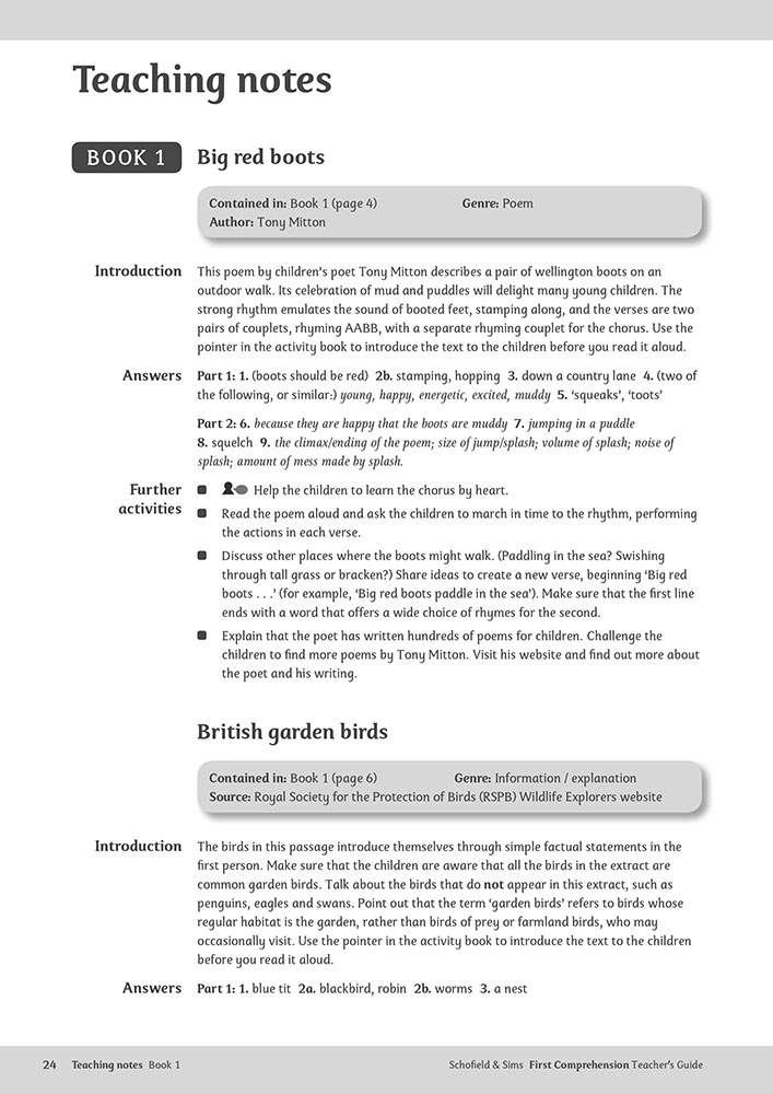 Teaching notes for two texts, including answers and activity ideas for teachers