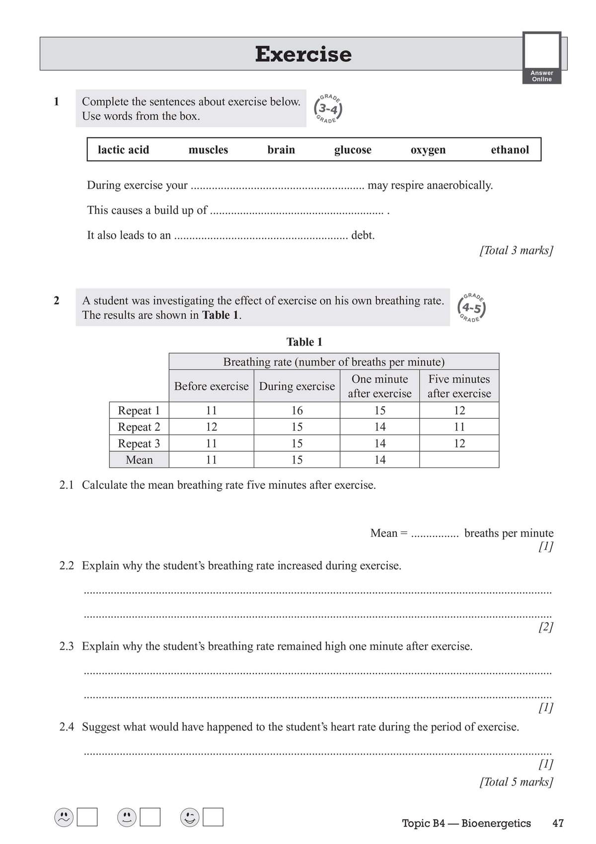 Pupils complete sentences using vocabulary, calculate a mean from a data table