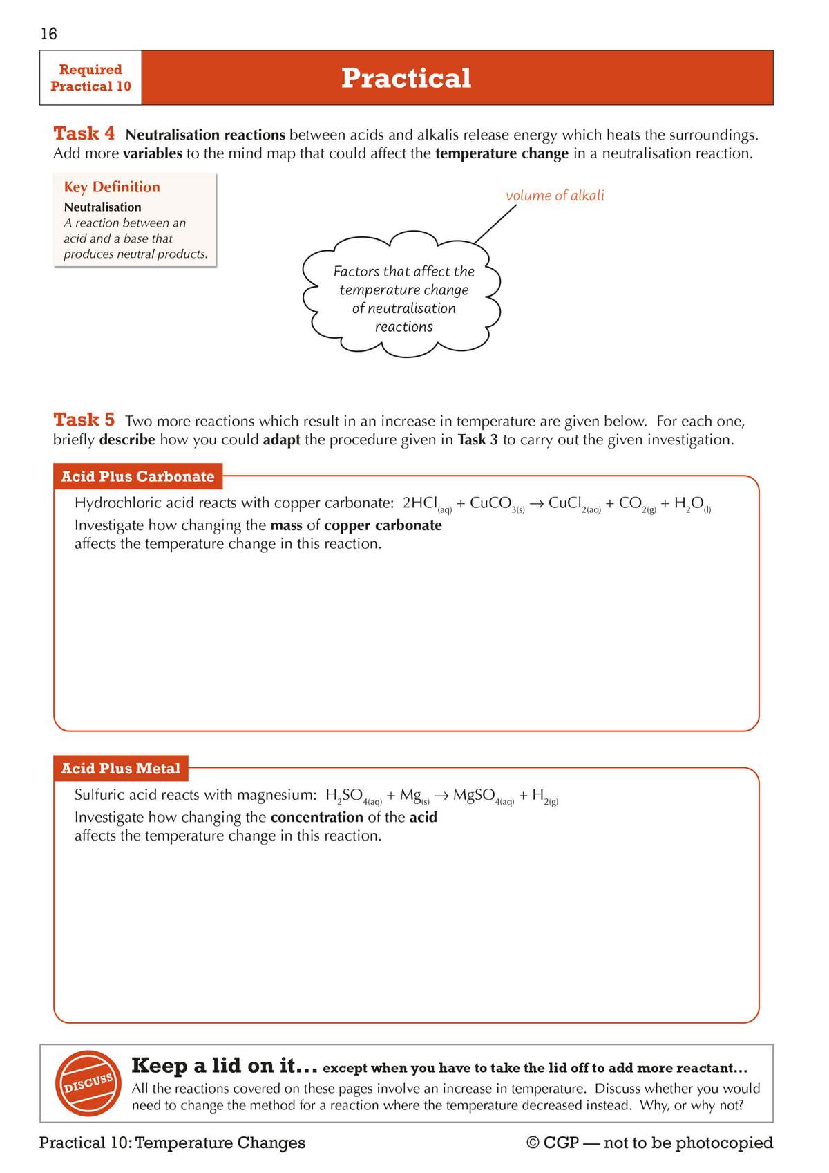 Students add variables to a mind map and describe how to adapt procedures for two reactions to investigate temperature