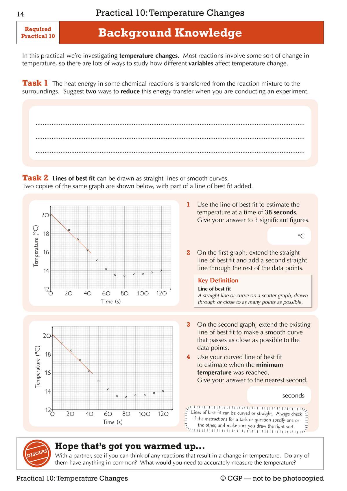 Students suggest ways to reduce heat transfer and then estimate temperatures from two graphs of temperature changes over time