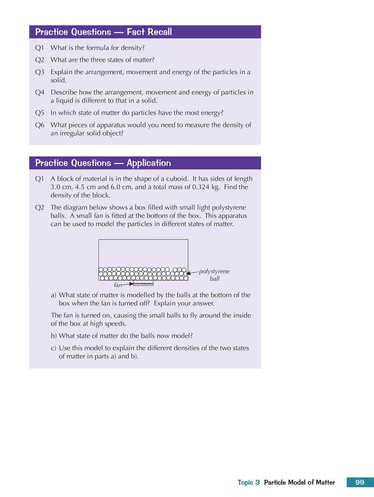 Students answer six questions on fact recall and application, including a calculation and a diagram-based explanation