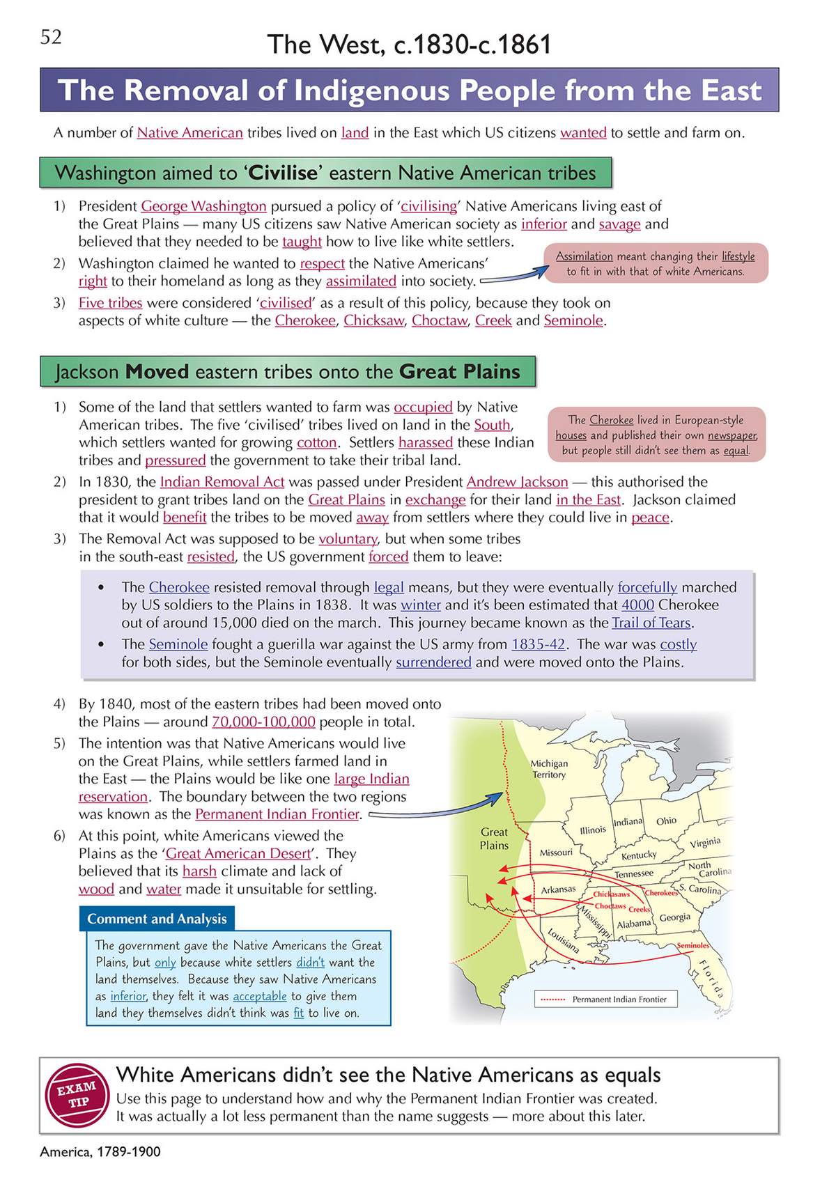 A detailed explanation of the Indian Removal Act, supported by a map showing the forced migration of tribes