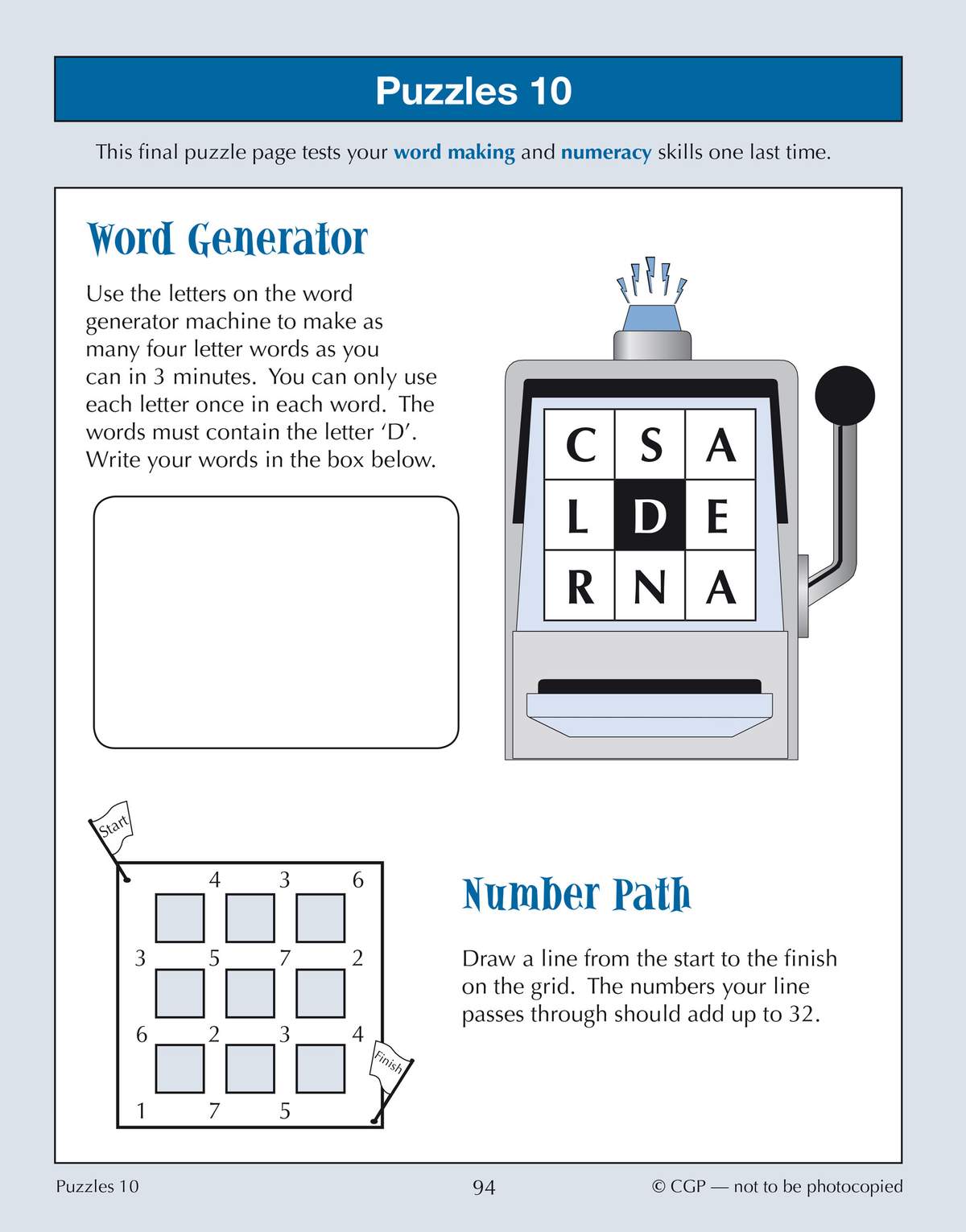 Children make four-letter words containing 'D' using a word generator machine