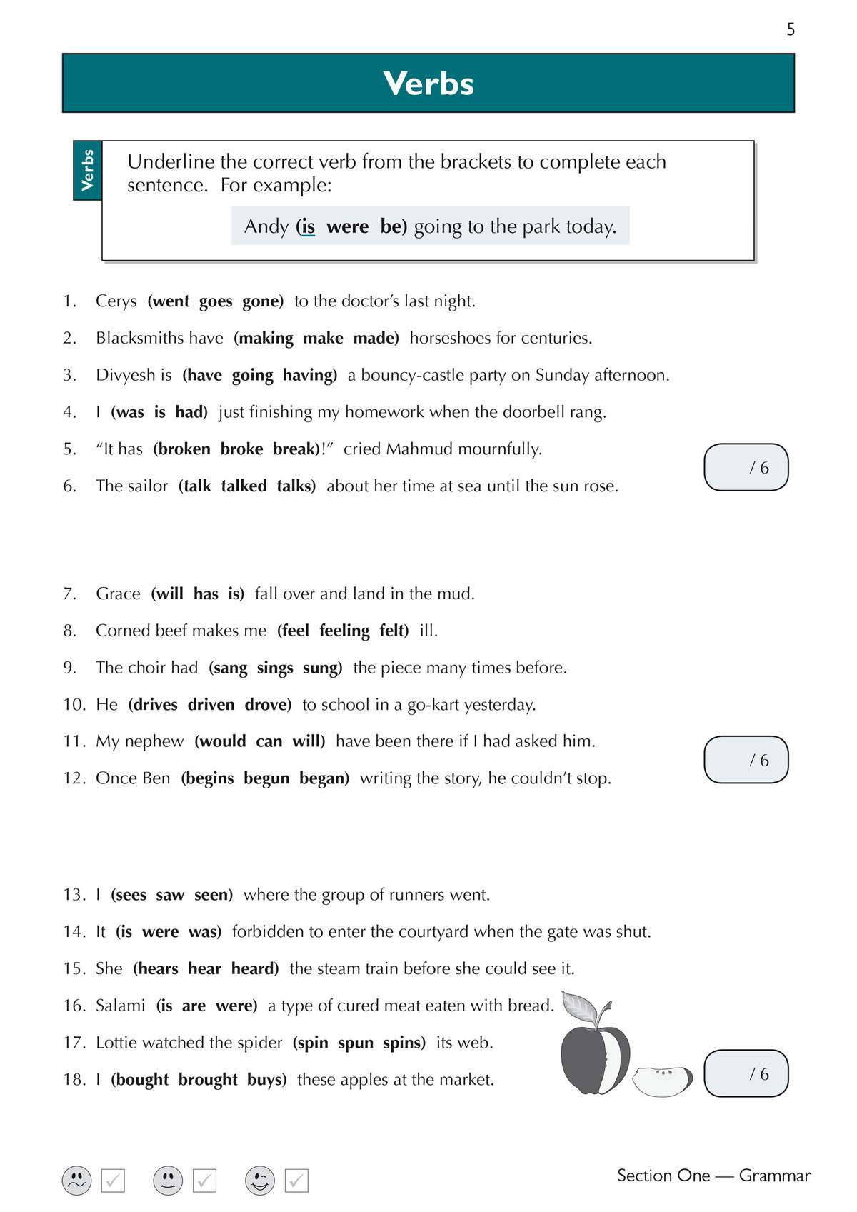 Children underline the correct verb from brackets in 18 sentences to practise choosing the right form