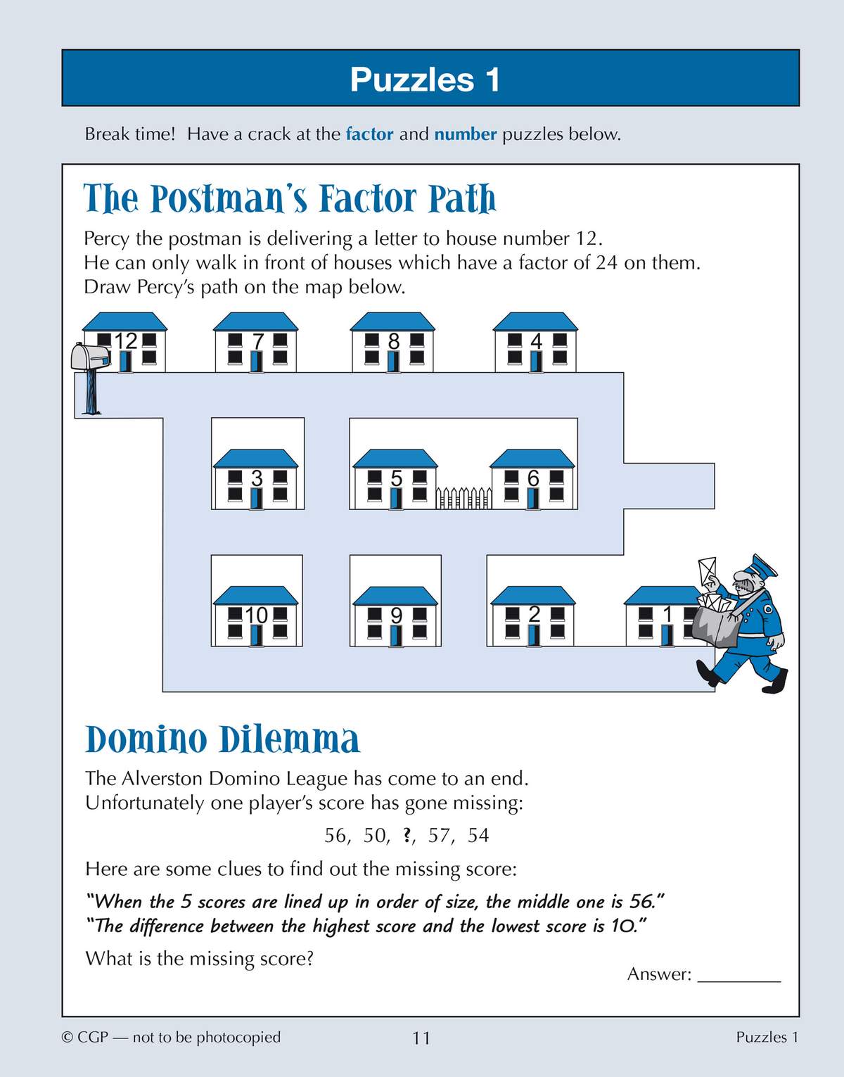 Children draw a path through houses with factors of 24, then find a missing number in a list using clues
