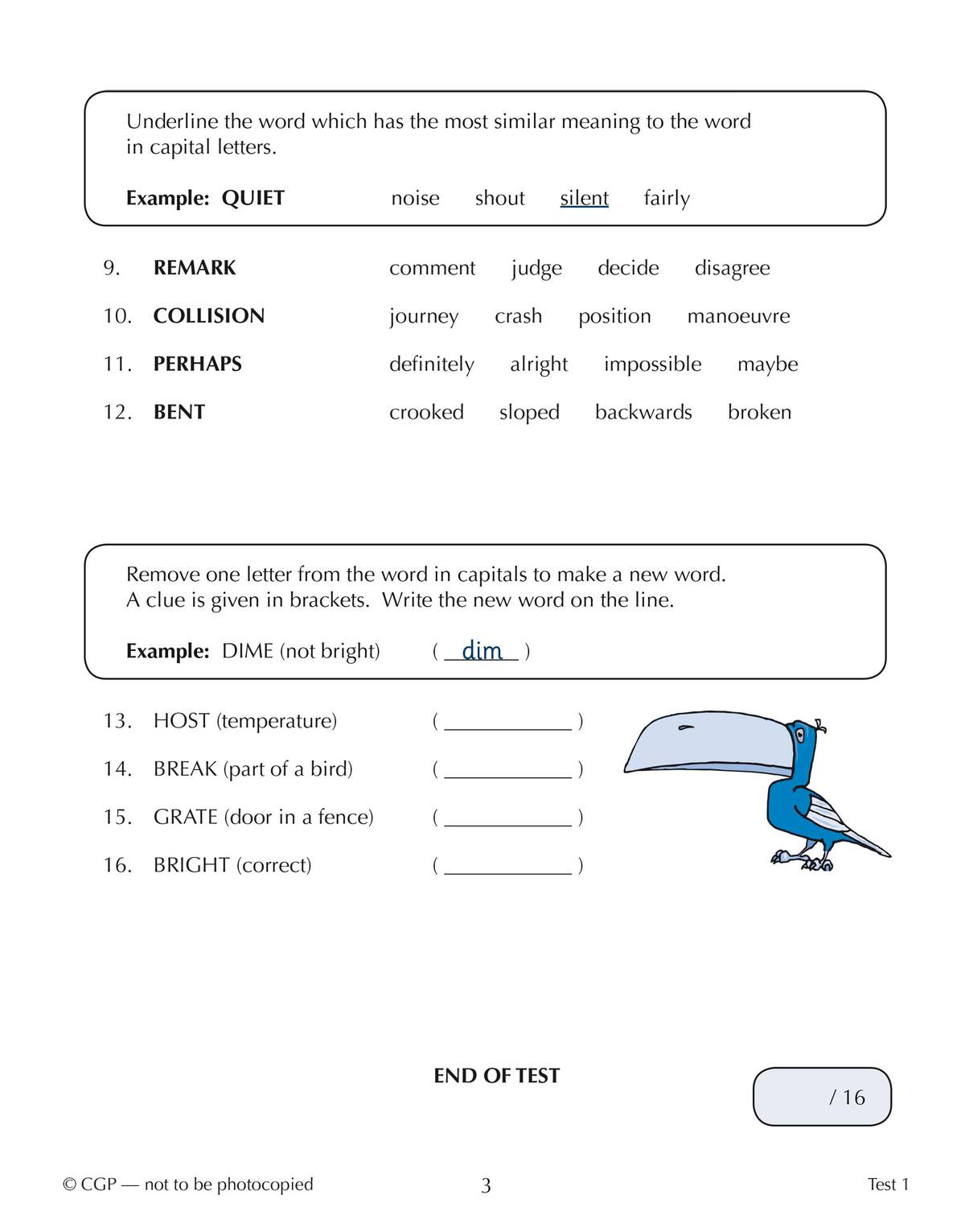 Children underline synonyms and remove letters to form new words, building verbal reasoning skills for the 11+ exam