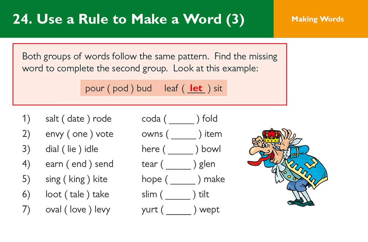 Children find missing words in pairs to complete a pattern, using a worked example to guide them