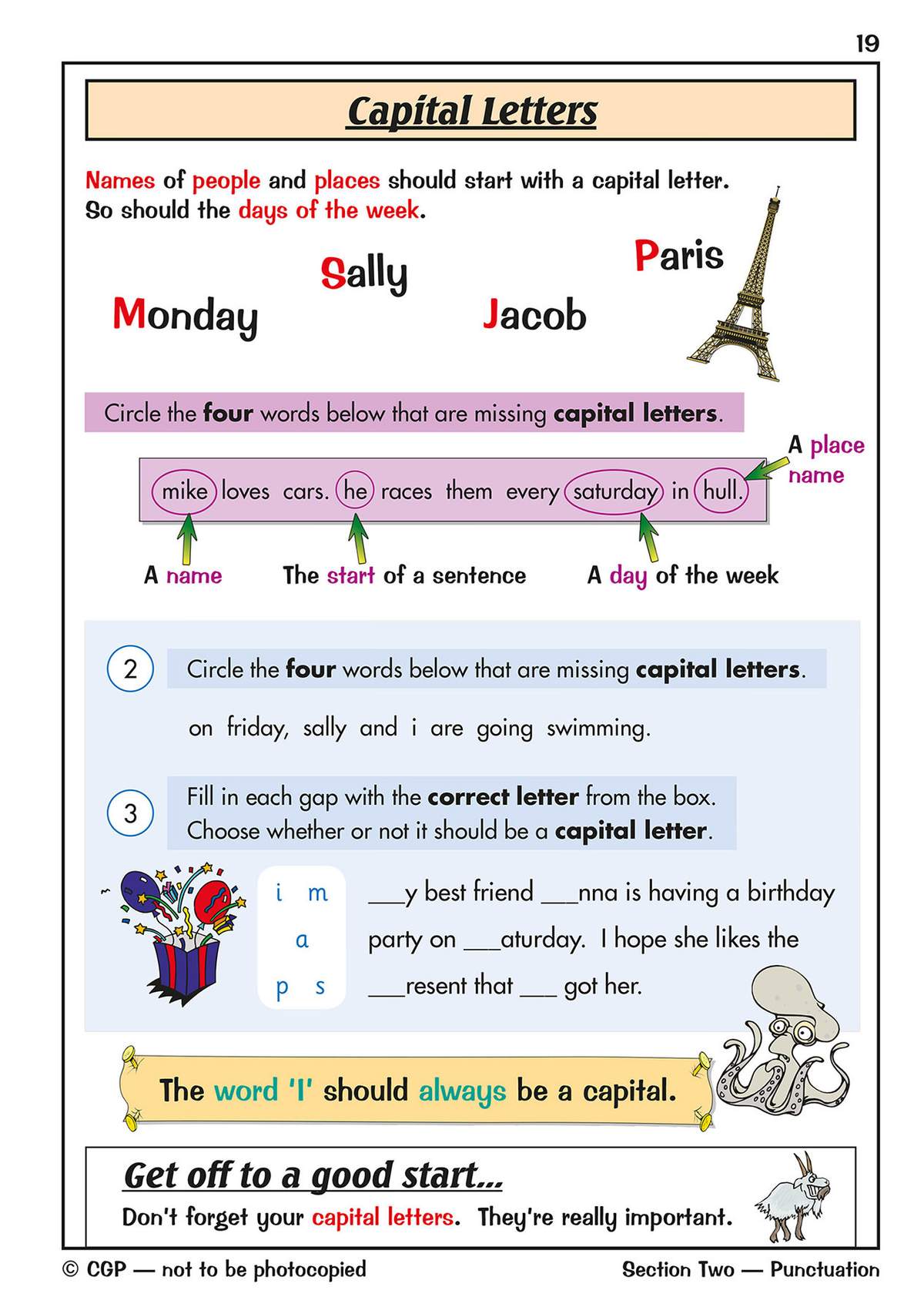 Children circle words missing capitals and fill gaps with correct letters to master capitalisation rules