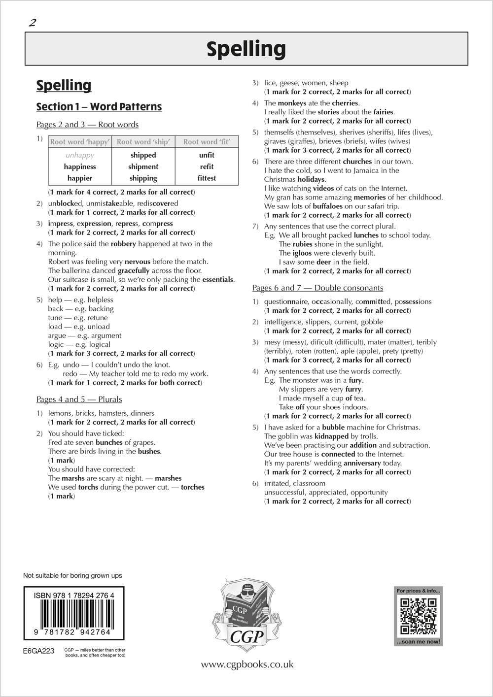 Full answers and mark schemes for spelling questions, so you can check work and see exactly how marks are awarded