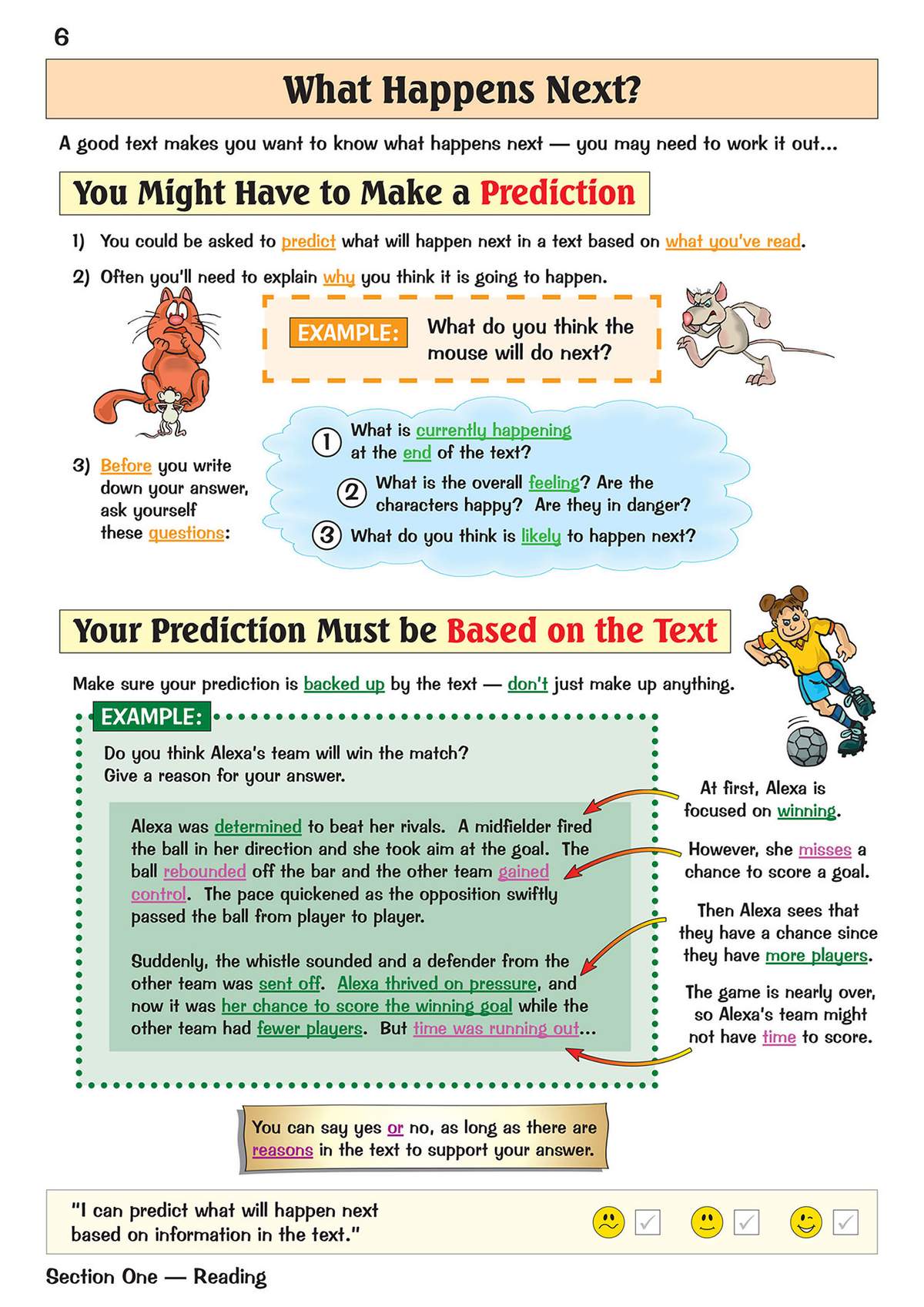 A lesson on making predictions in reading, using a football story to show how to find clues in the text