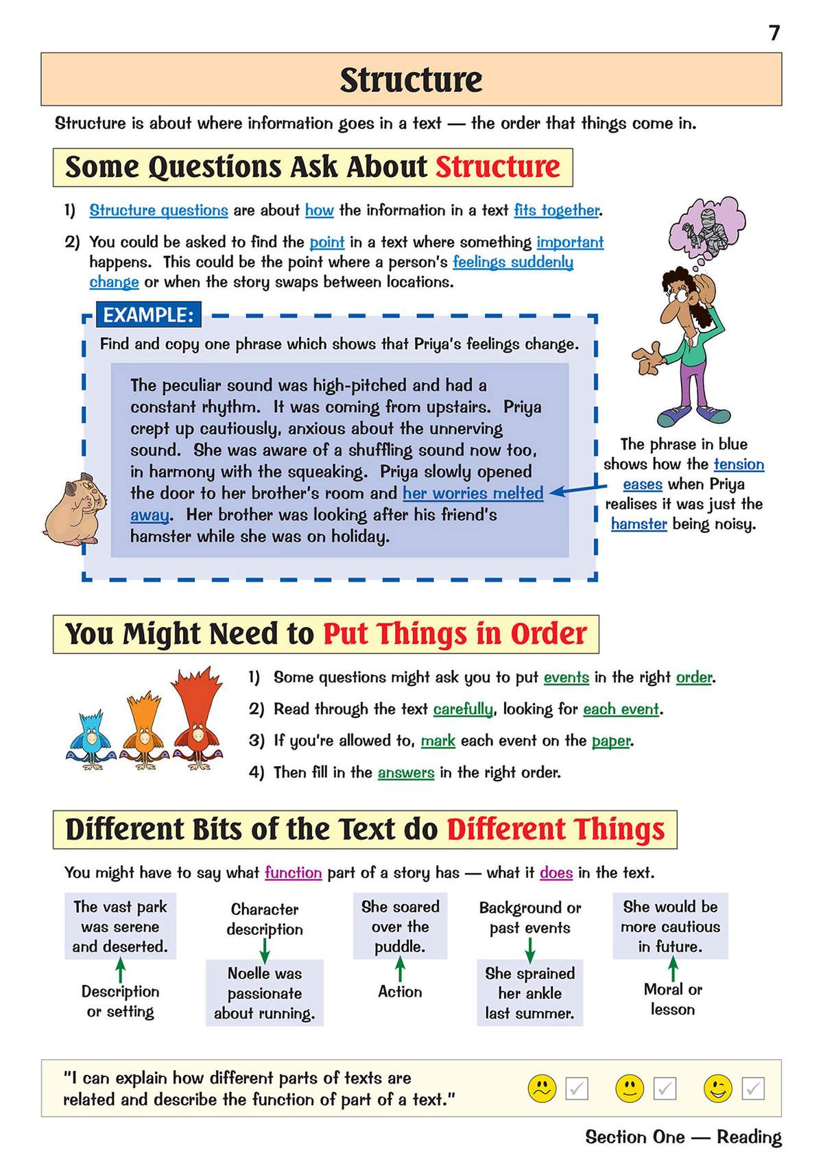 Clear notes on text structure with examples and diagrams to help children identify how information is organised