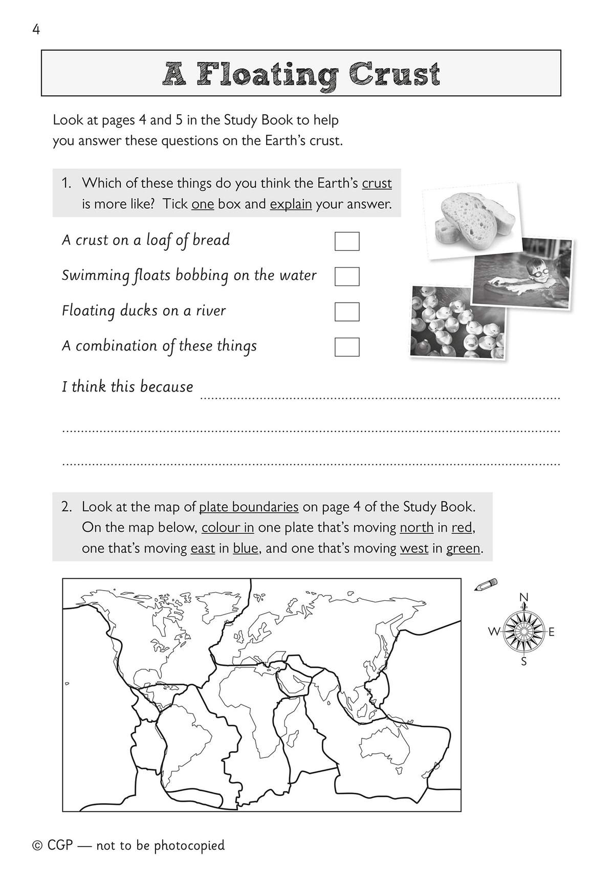 Children compare the Earth's crust to everyday objects and then colour a world map to show moving plates