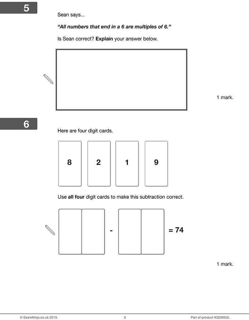 Two maths questions: one asks children to explain if a statement about multiples of 6 is correct