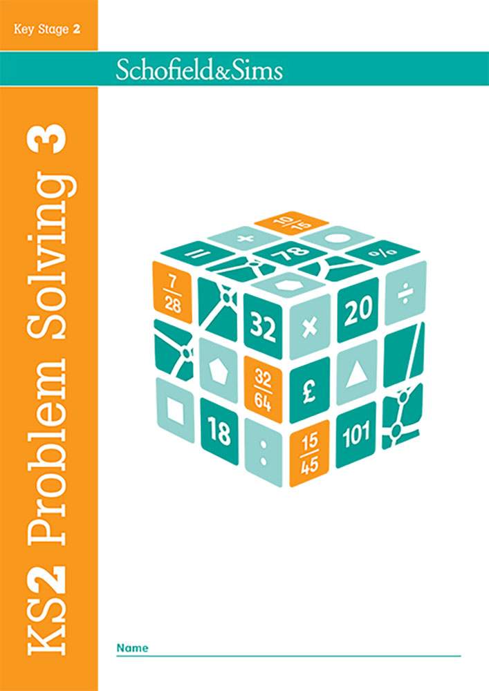 The front cover of KS2 Problem Solving 3, featuring a maths-themed cube and a space for the child's name