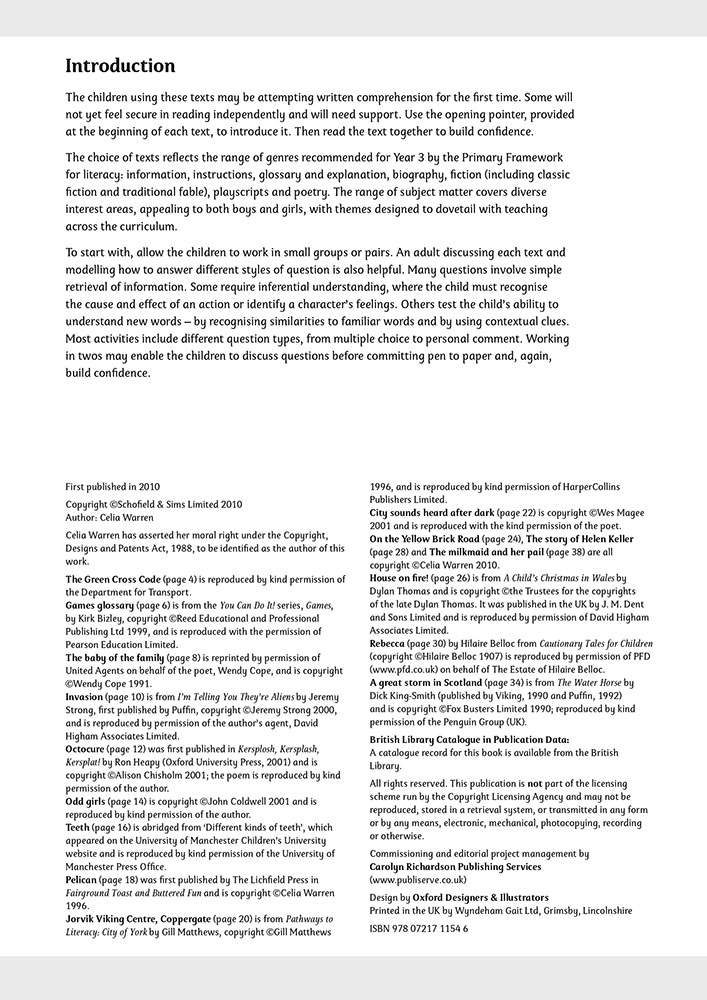 Advice on using the texts to build confidence in reading independently and answering different question types