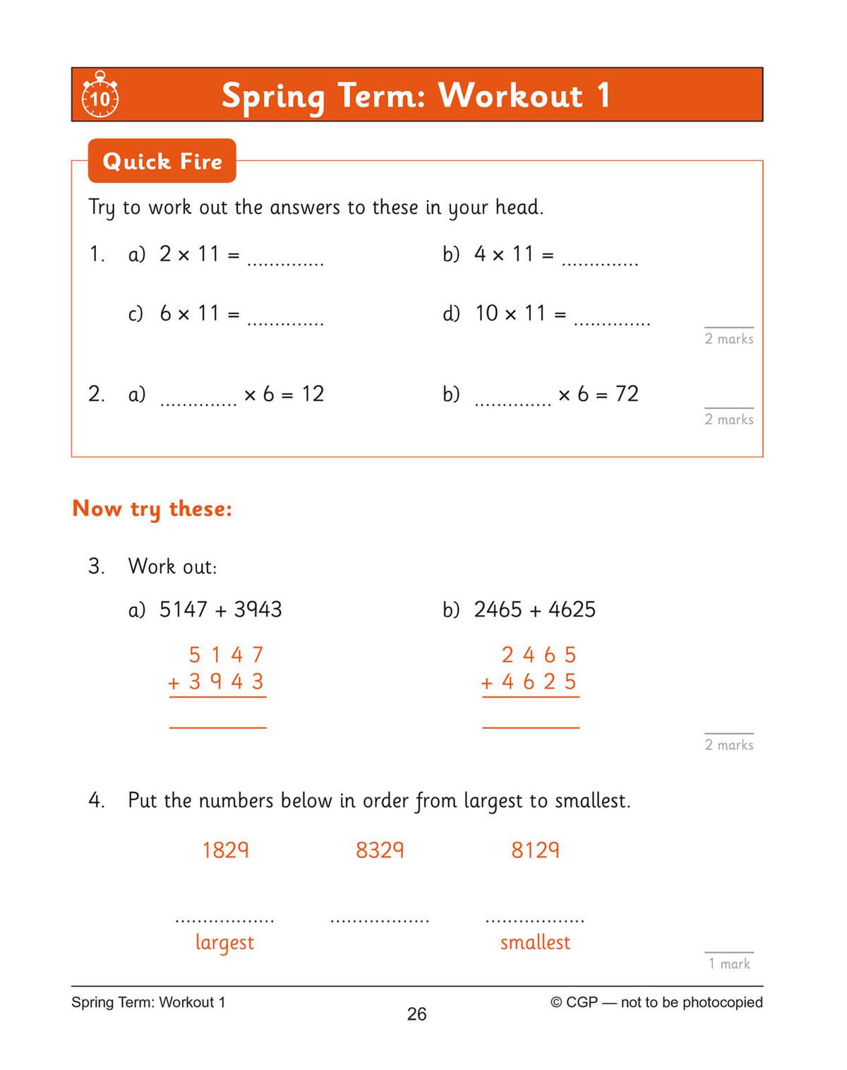 A quick-fire multiplication drill followed by column addition and ordering numbers to build speed and accuracy