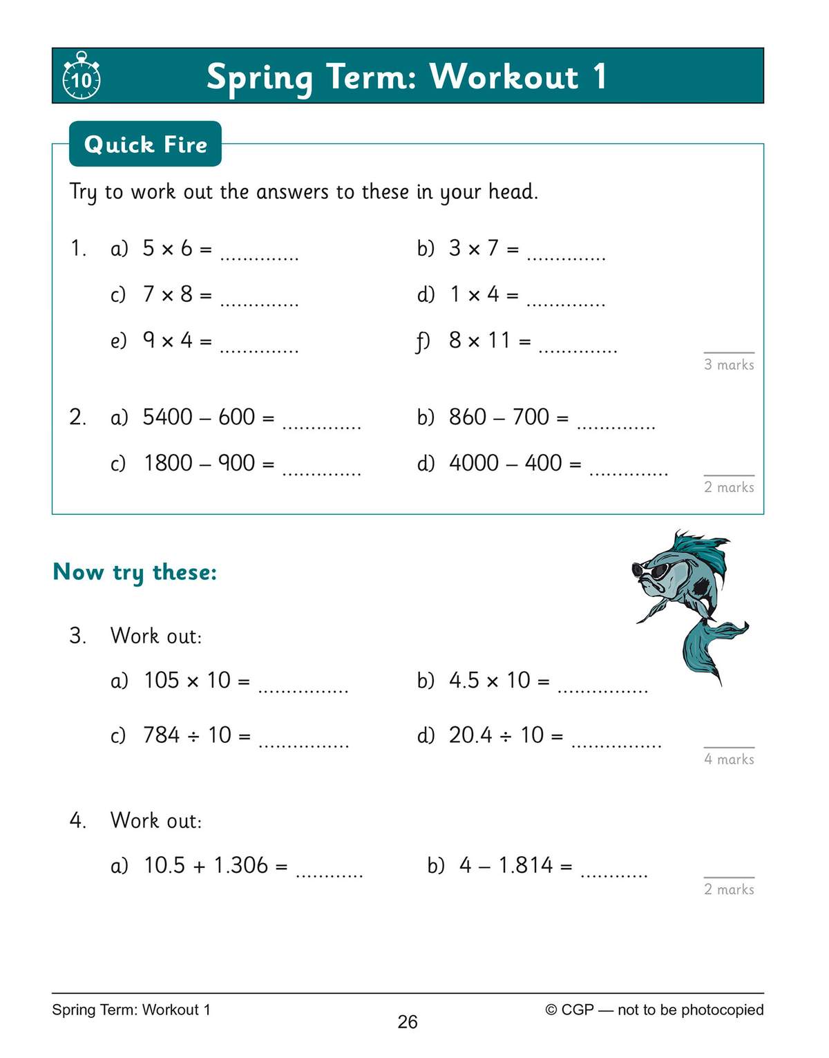 Children complete mental arithmetic and written calculations, including decimals, to build speed and accuracy