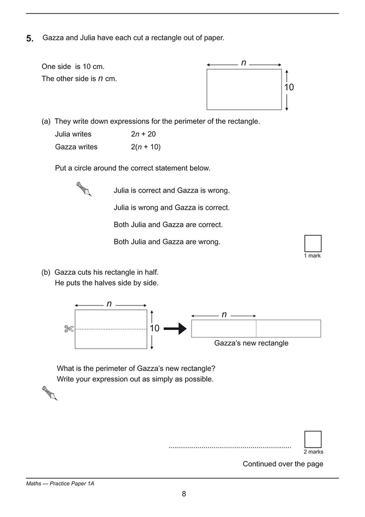 Students simplify algebraic expressions for the perimeter of a rectangle, compare two methods