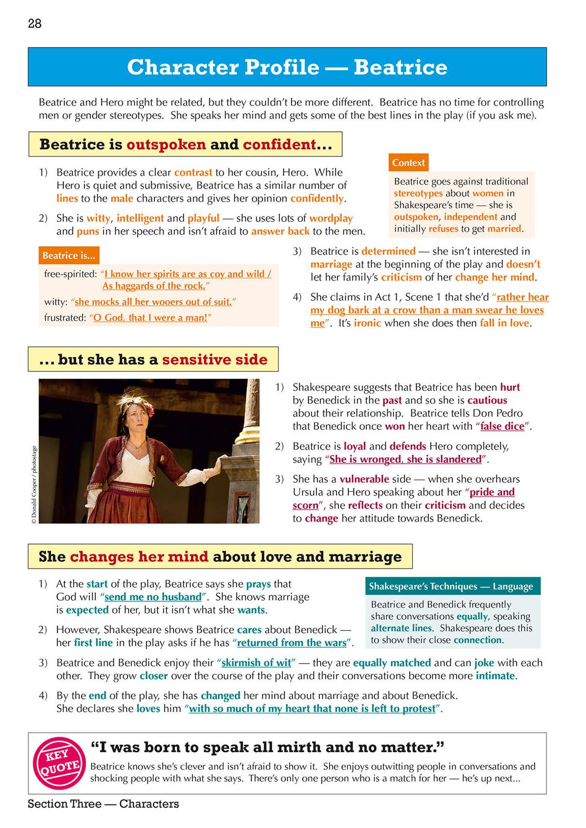 A detailed character profile of Beatrice, analysing her personality, relationships and language techniques with a supporting