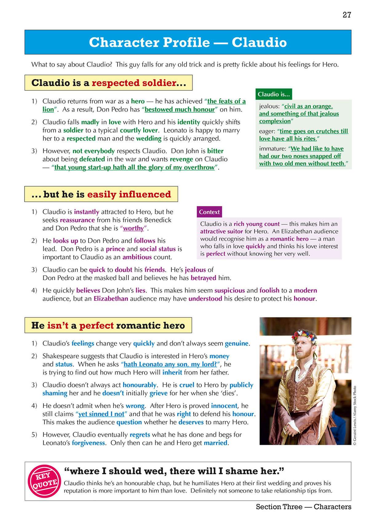 A detailed character profile of Claudio, breaking down his flaws, motivations, and relationships with other characters