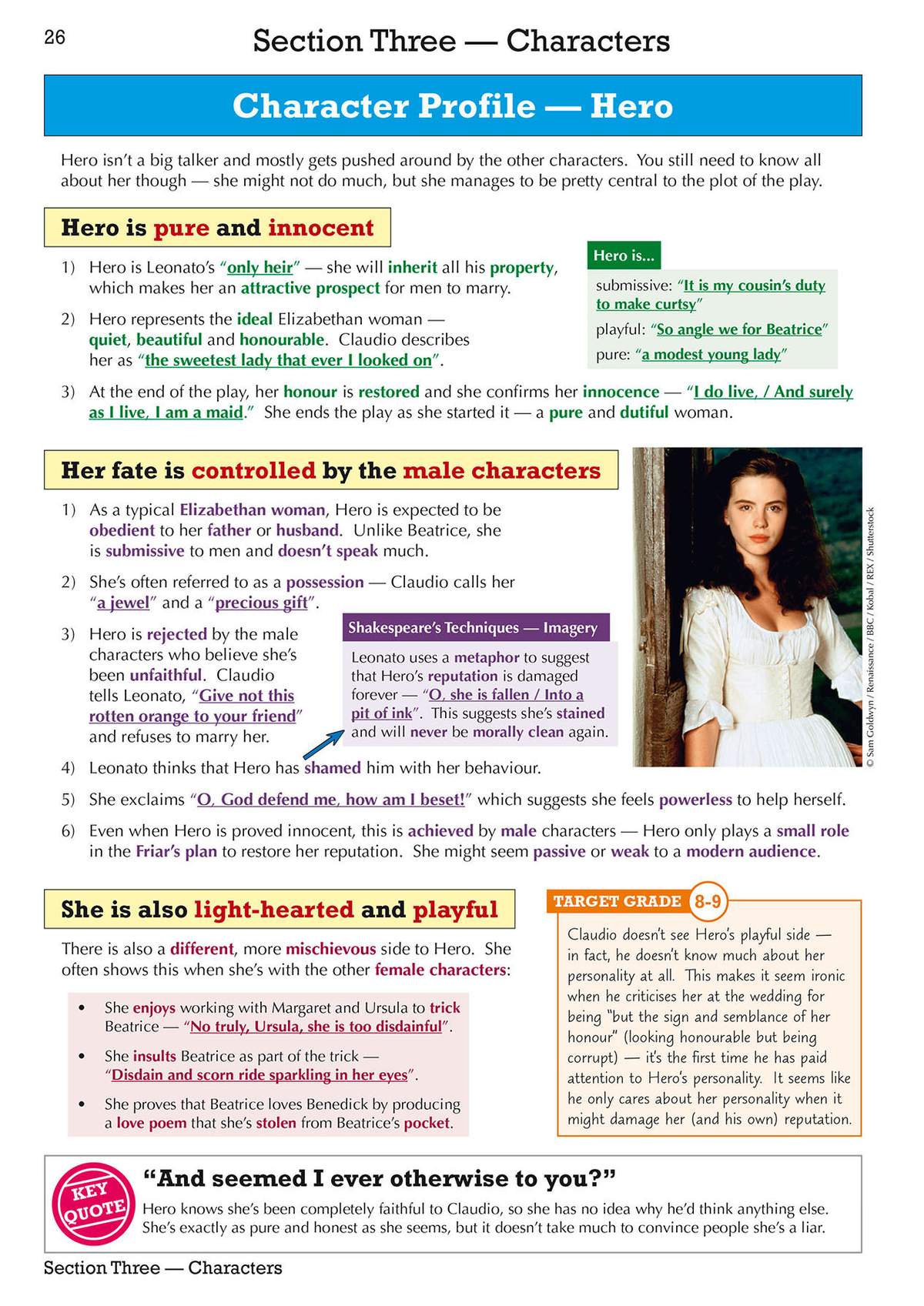 A detailed breakdown of Hero's character, her fate, and Shakespeare's use of imagery to describe her reputation
