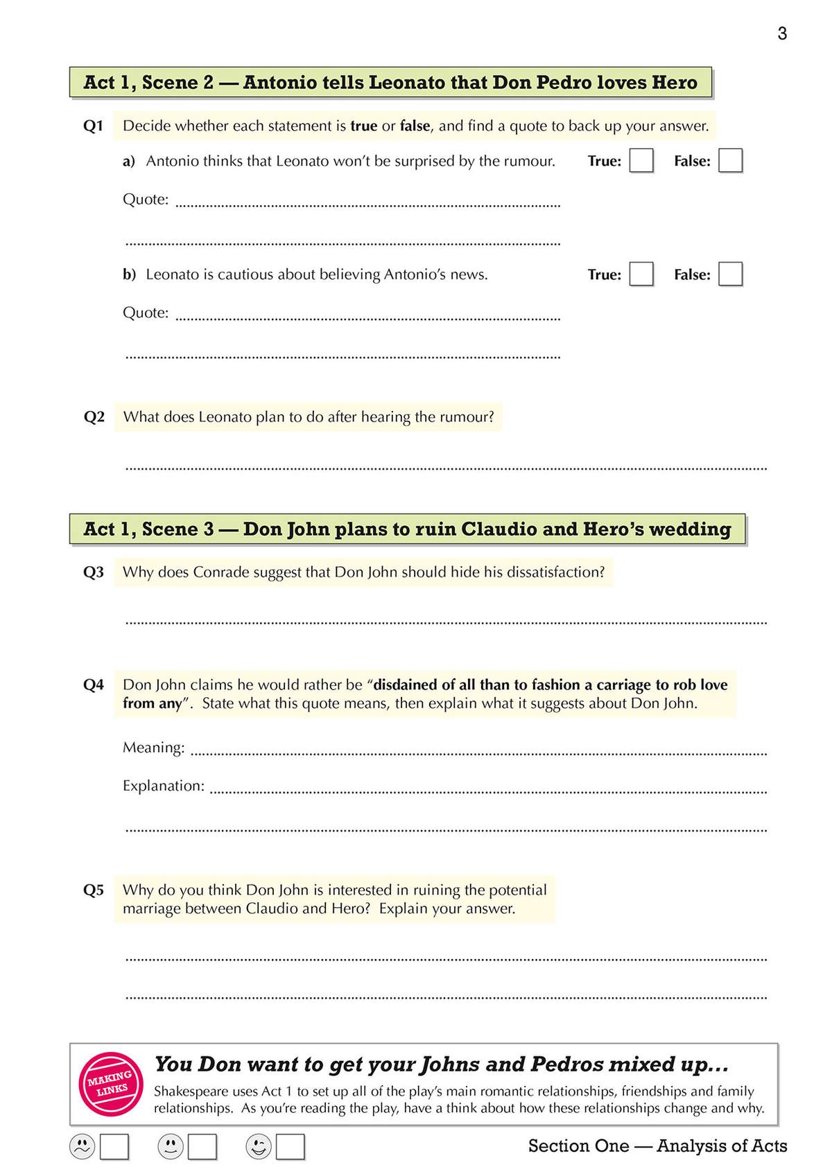 Students decide true or false statements about Act 1 Scene 2, find supporting quotes