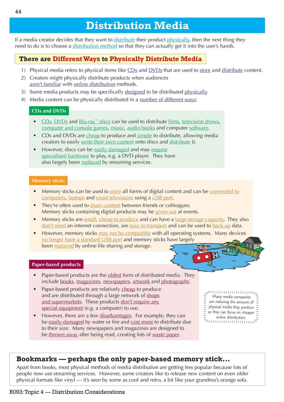 A text-heavy page explaining how physical media like CDs, DVDs and memory sticks are used to distribute content