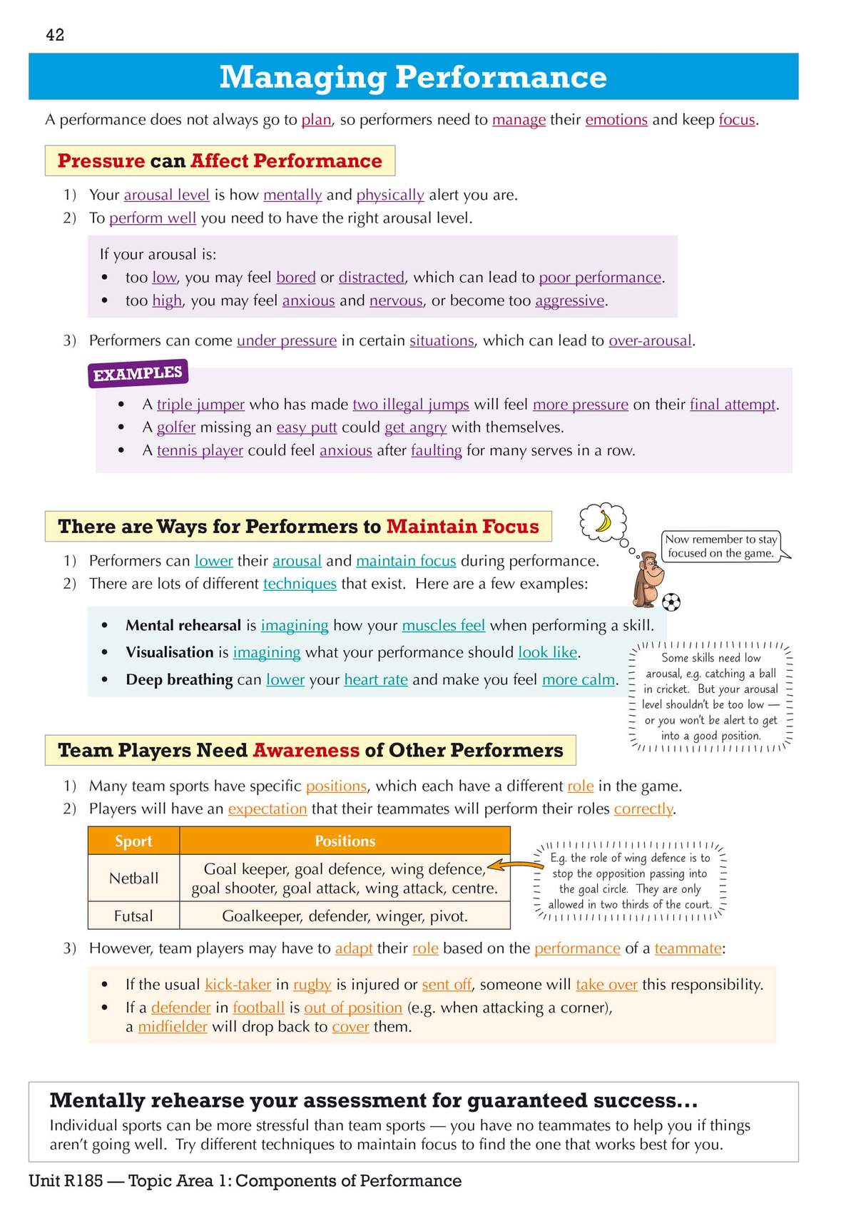 Notes on managing arousal and focus in sports, with examples from netball, rugby and football