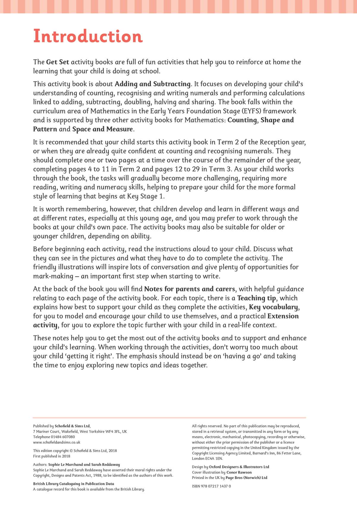 An introduction explaining how to use the workbook, covering topics like counting and recognising numerals