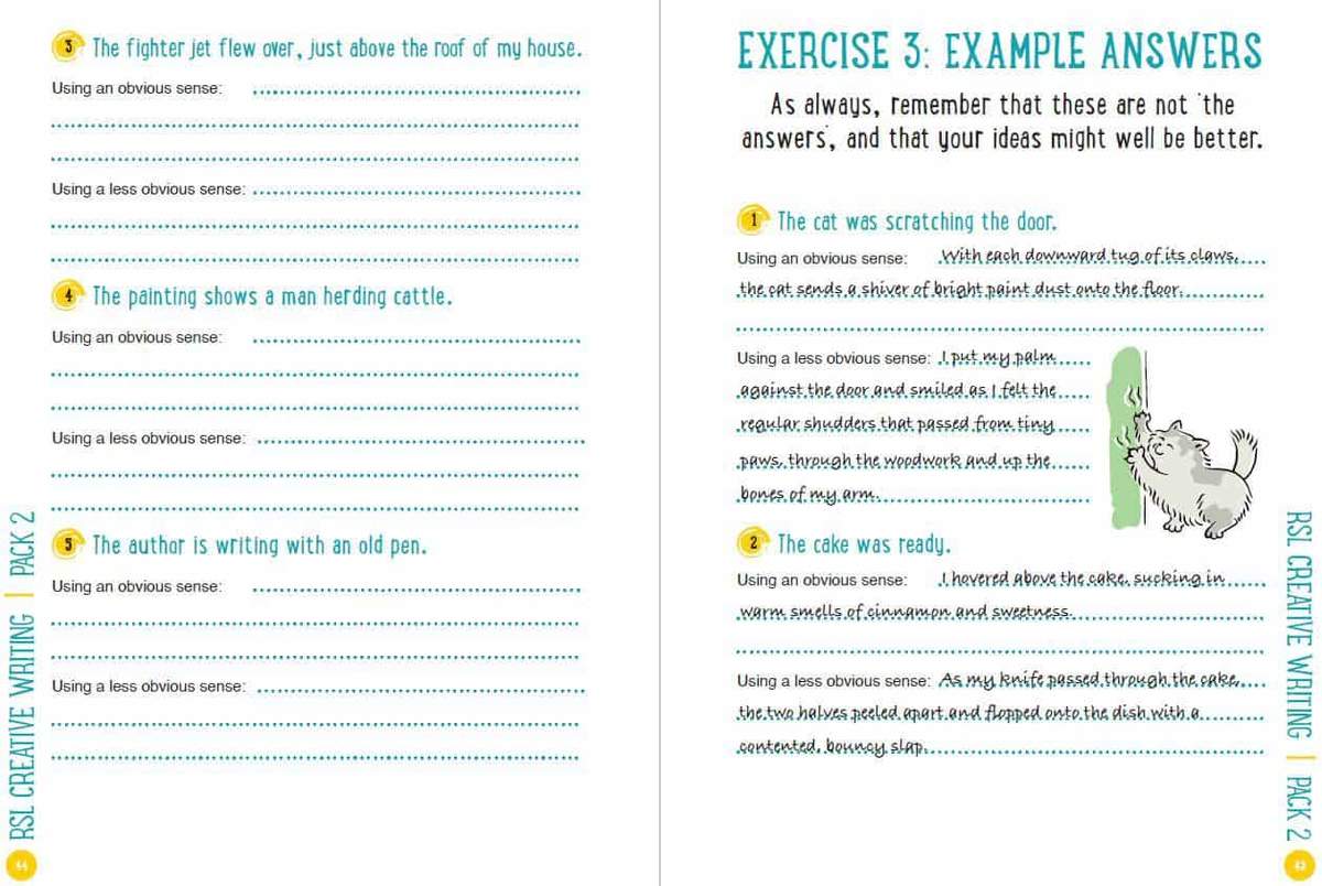 Pupils write obvious and less obvious sensory descriptions for sentences, then compare their ideas to the example answers