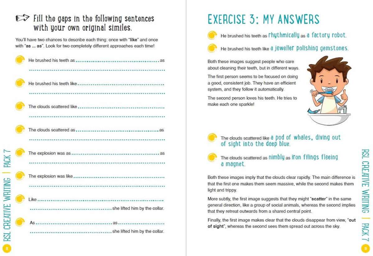 Pupils complete a simile exercise and then analyse the author's use of imagery in the provided answers
