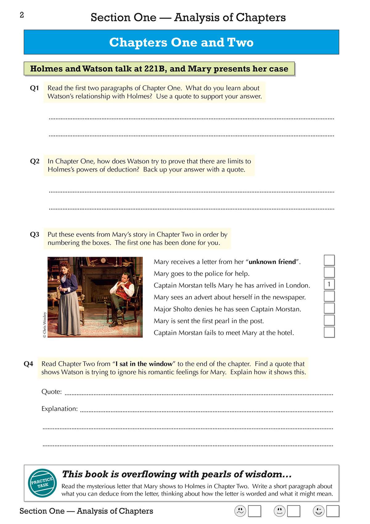 Students answer four questions on Chapter One and Two, order events from Chapter Two, and write a paragraph about a letter